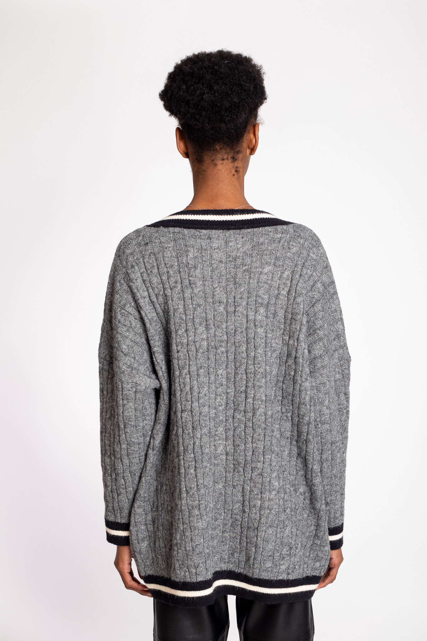 Grey cardigan bacl view