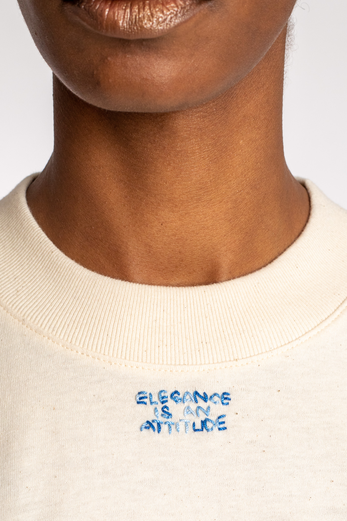 tee-shirt woman beige embroided