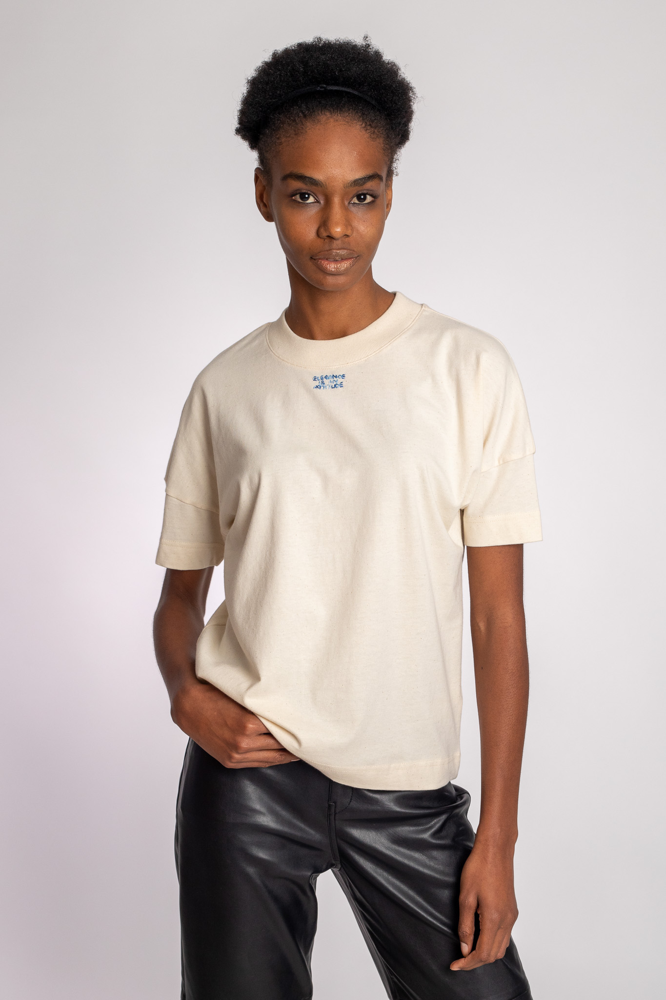 tee-shirt woman beige hand embroided