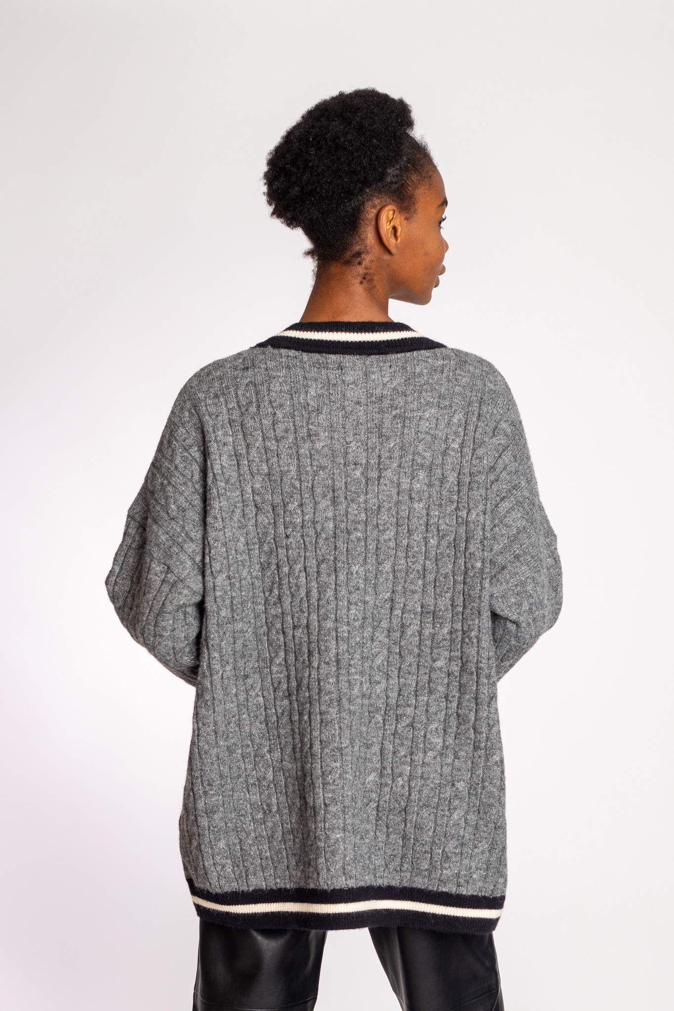 Grey cardigan bacl view