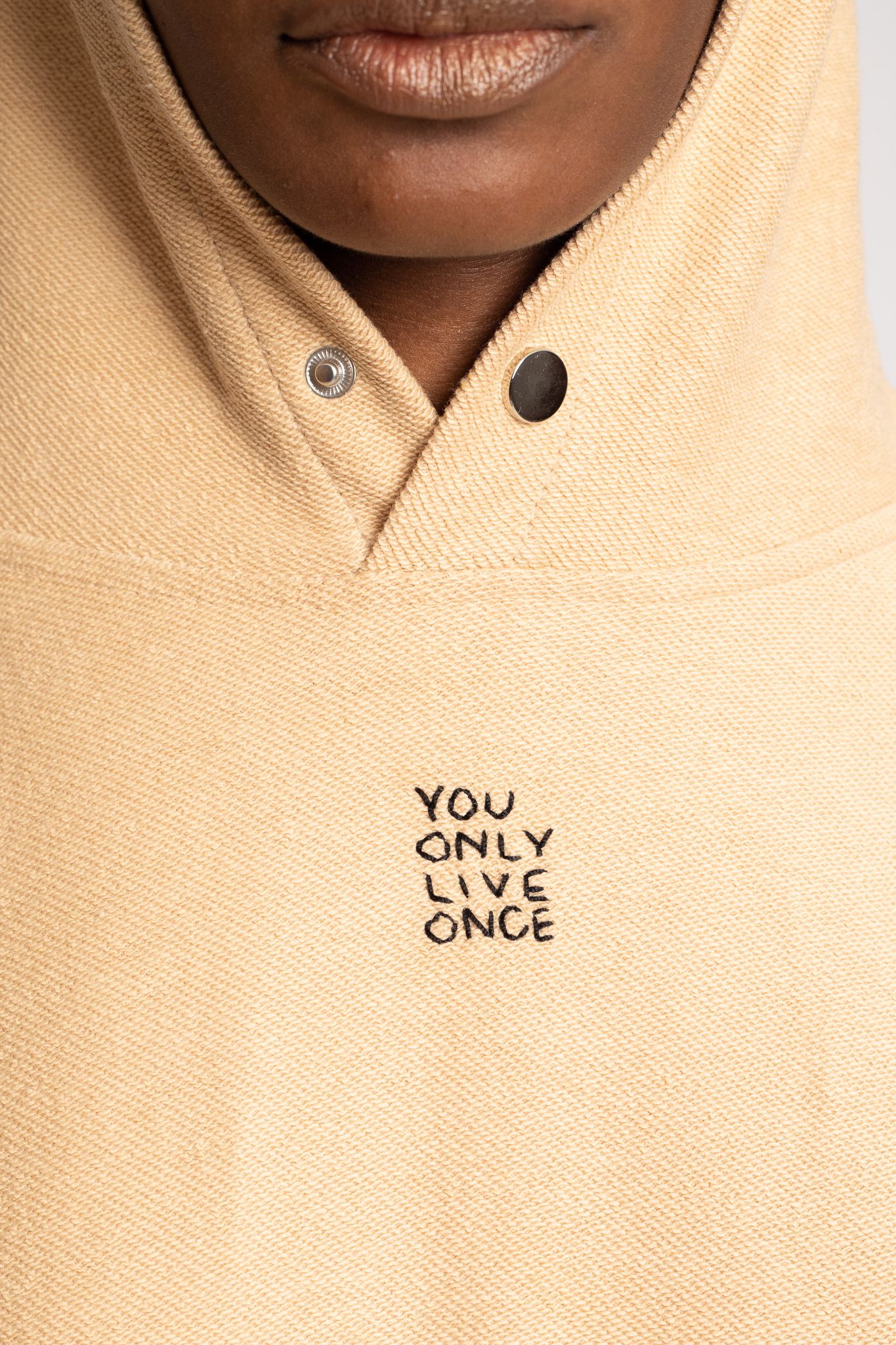 you only live once beige hood sweatshirt