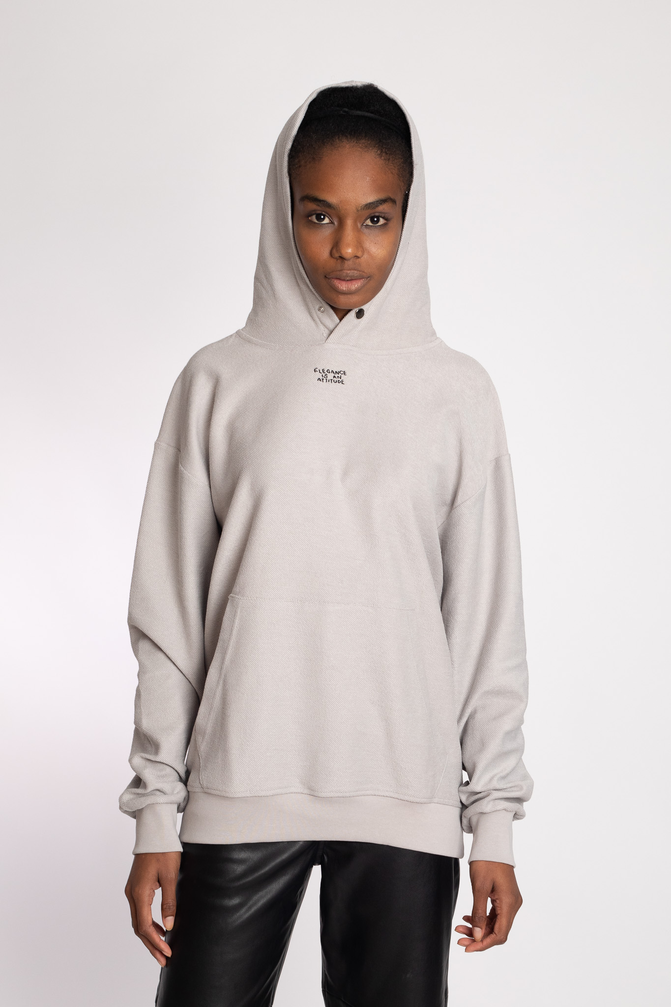 embroidered grey hoodie