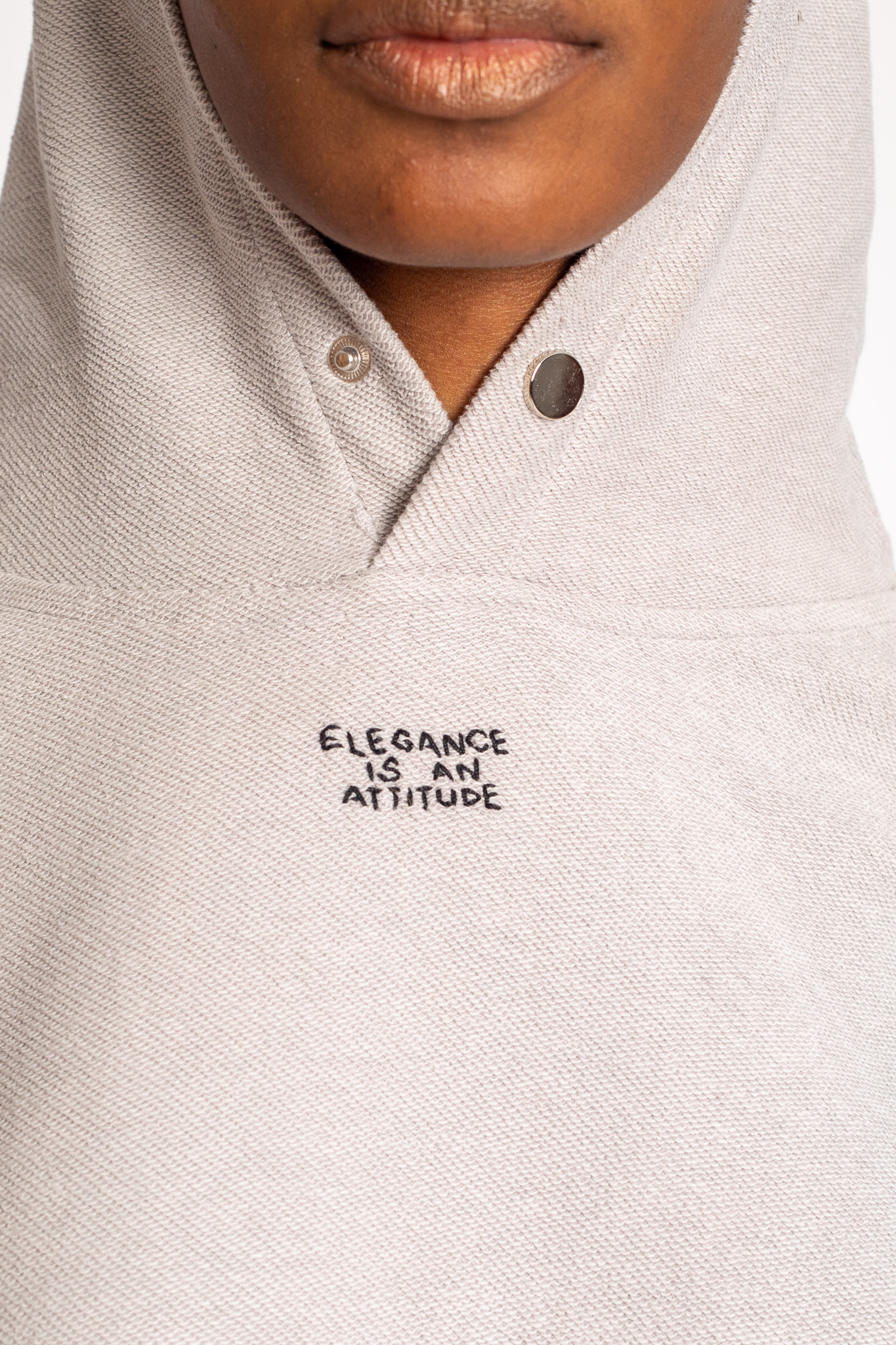 elegance is an attitude embroidered grey hoodie
