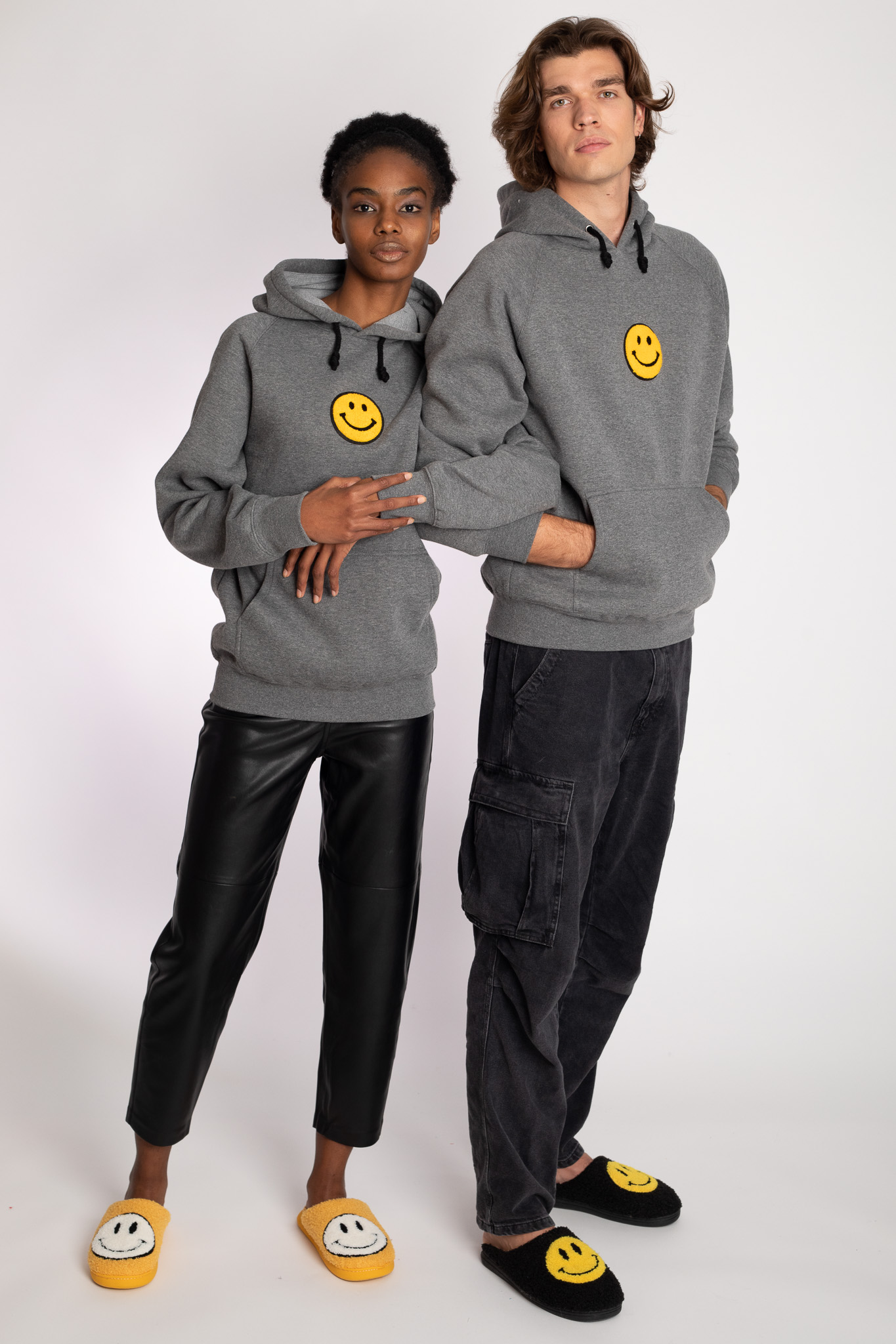 smiley face grey hoodie women