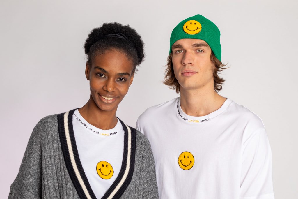 smiley face green beanie