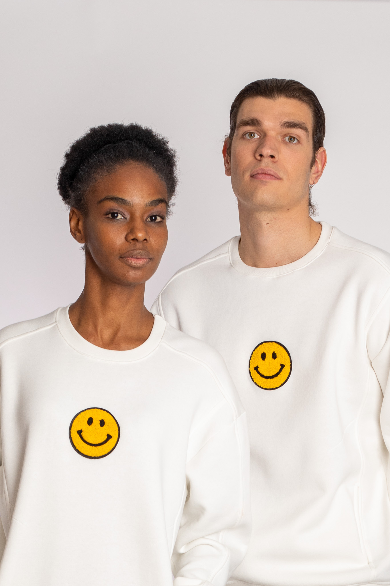 smiley face white sweatshirt