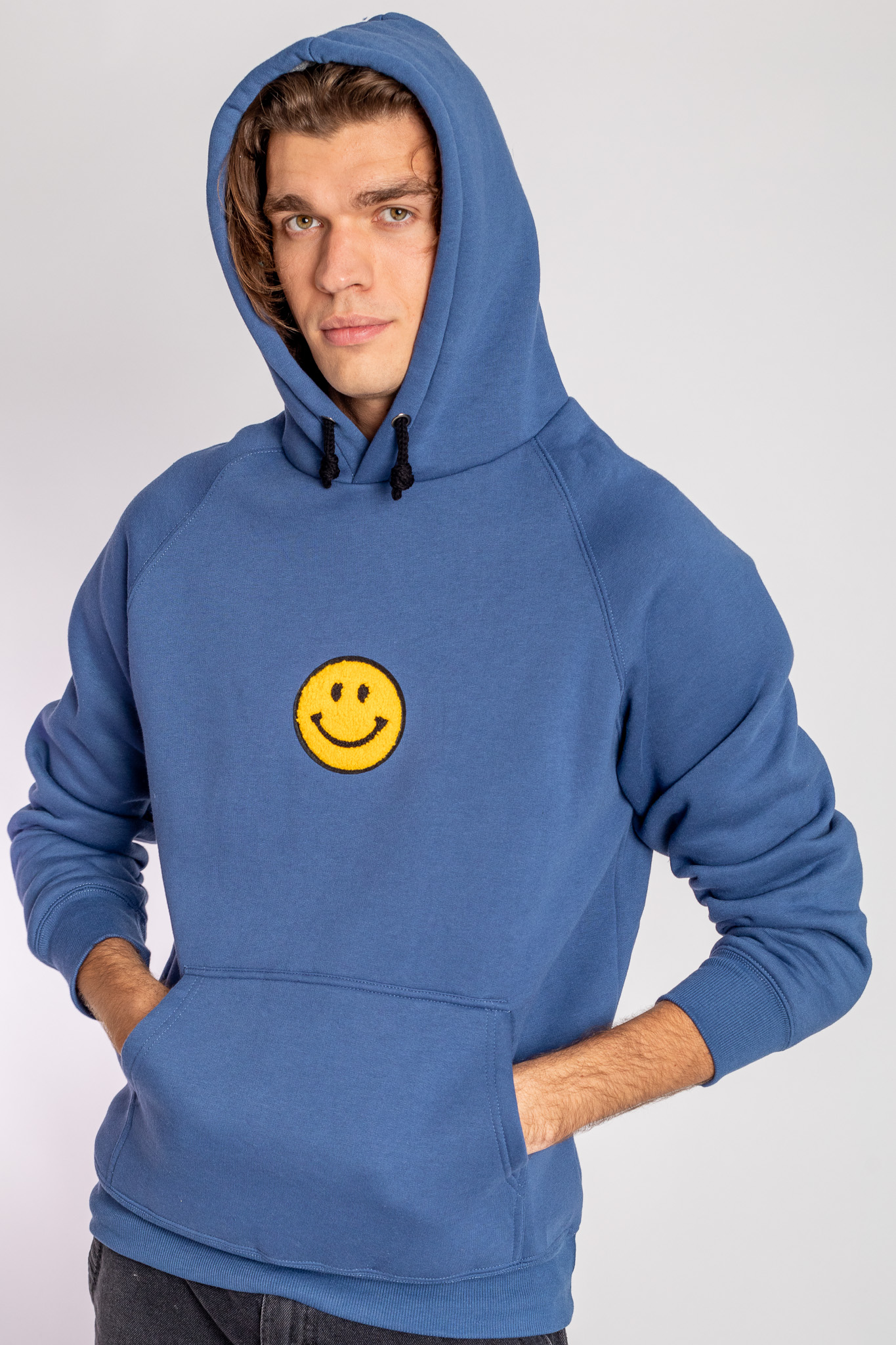 smiley face blue hoodie men