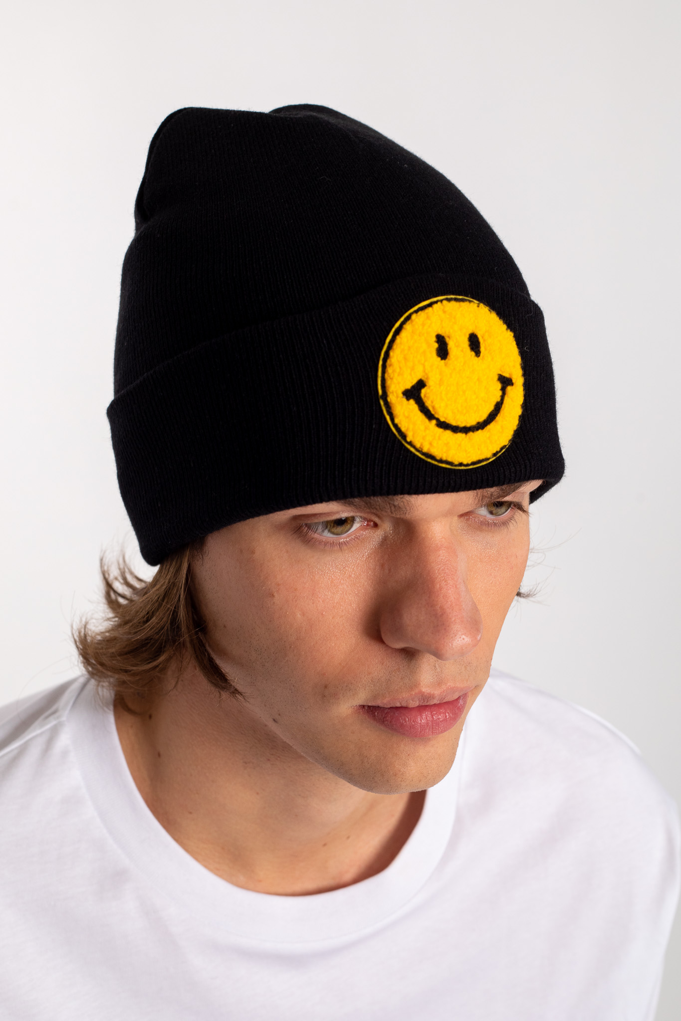 yellow smiley black beanie hat