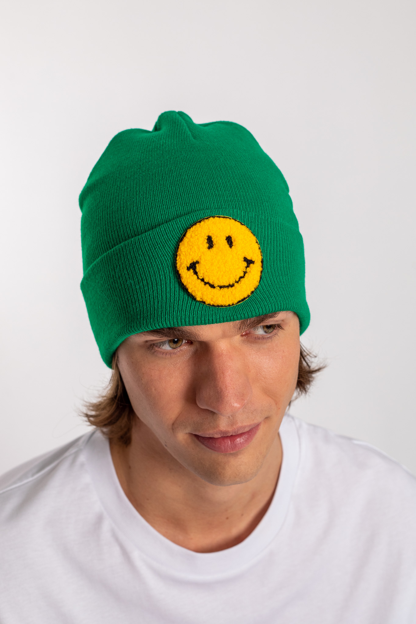 yellow smiley green beanie hat