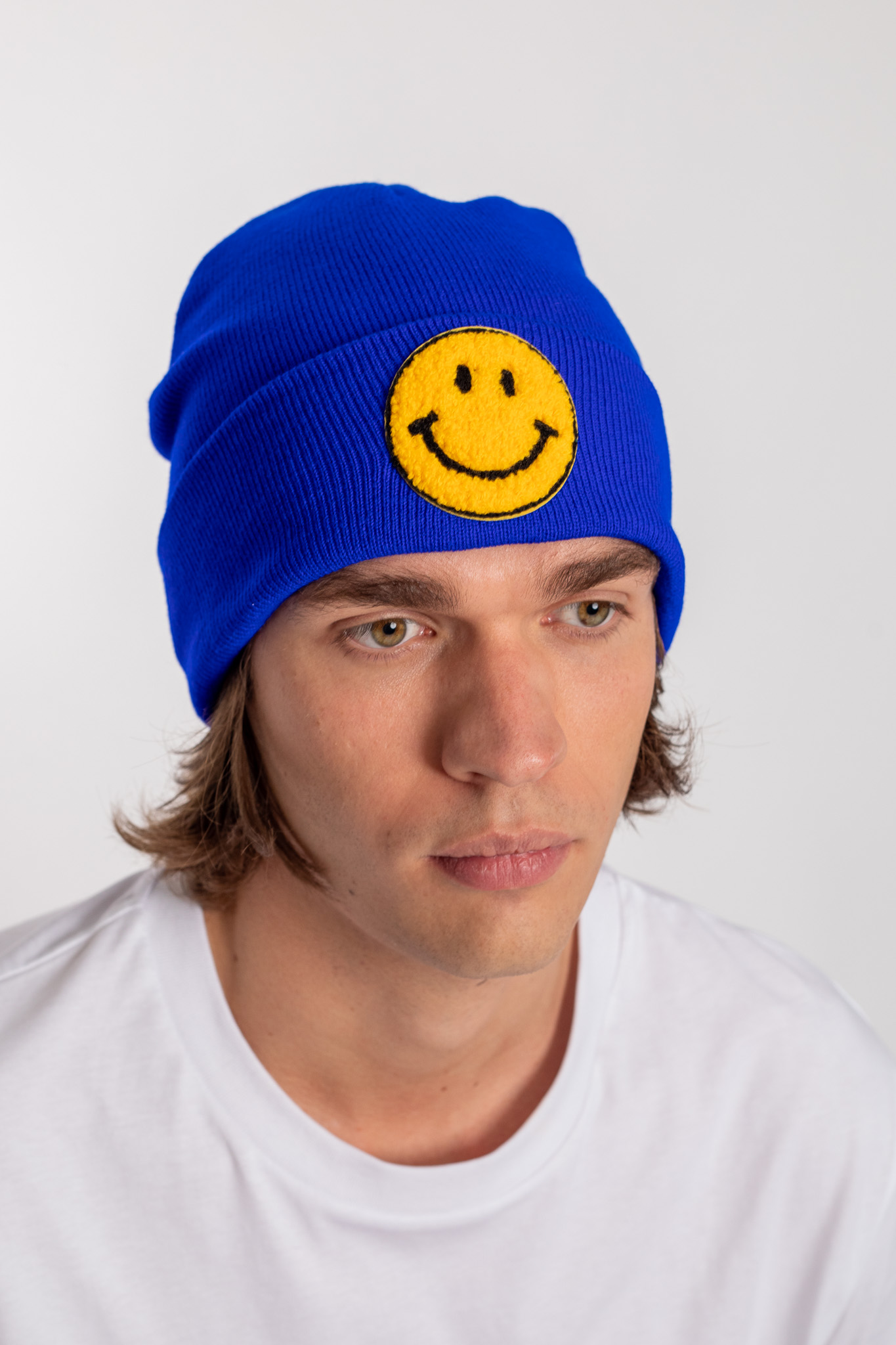 yellow smiley cobalt beanie hat
