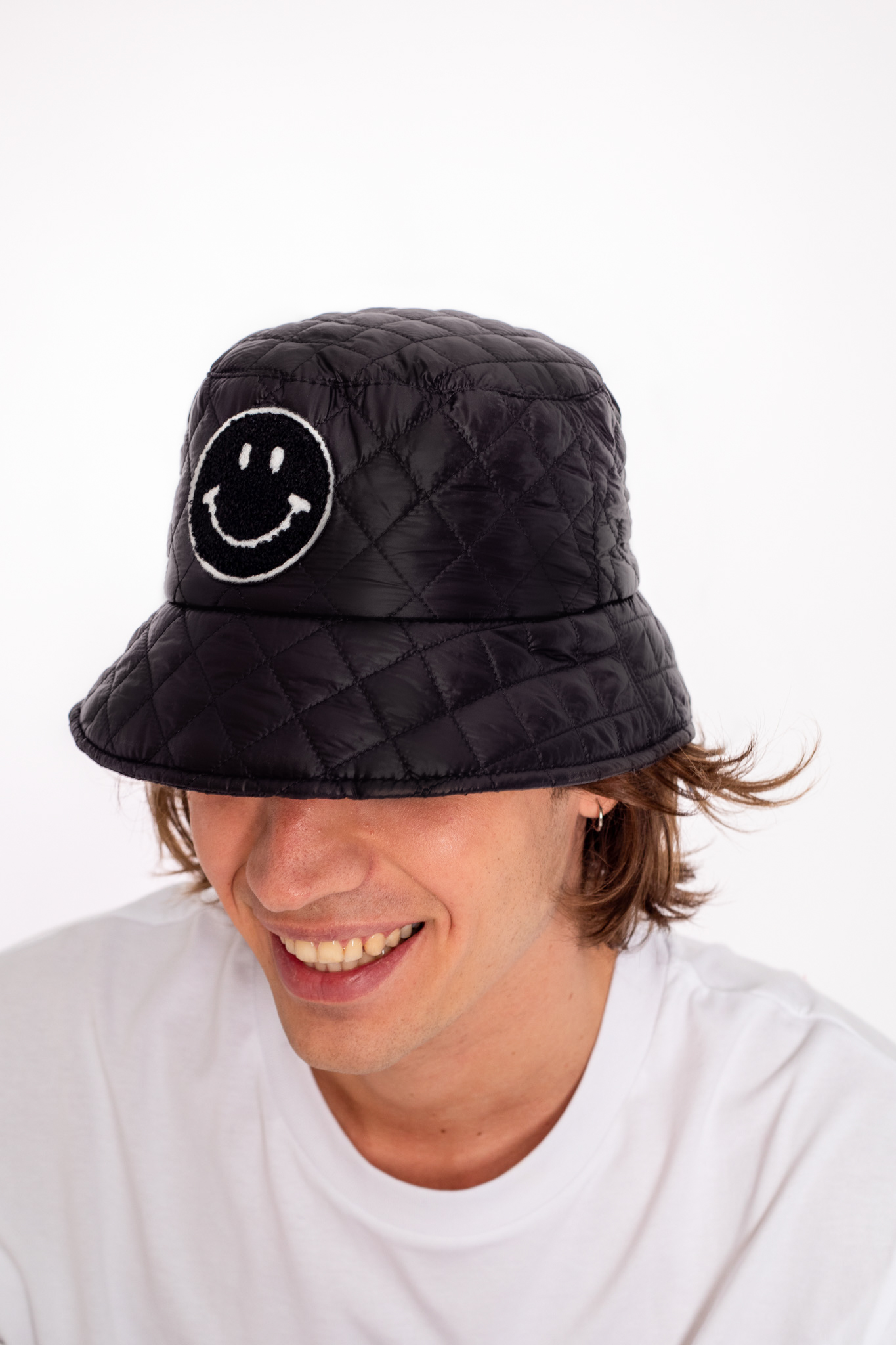 smiley face black bucket hat